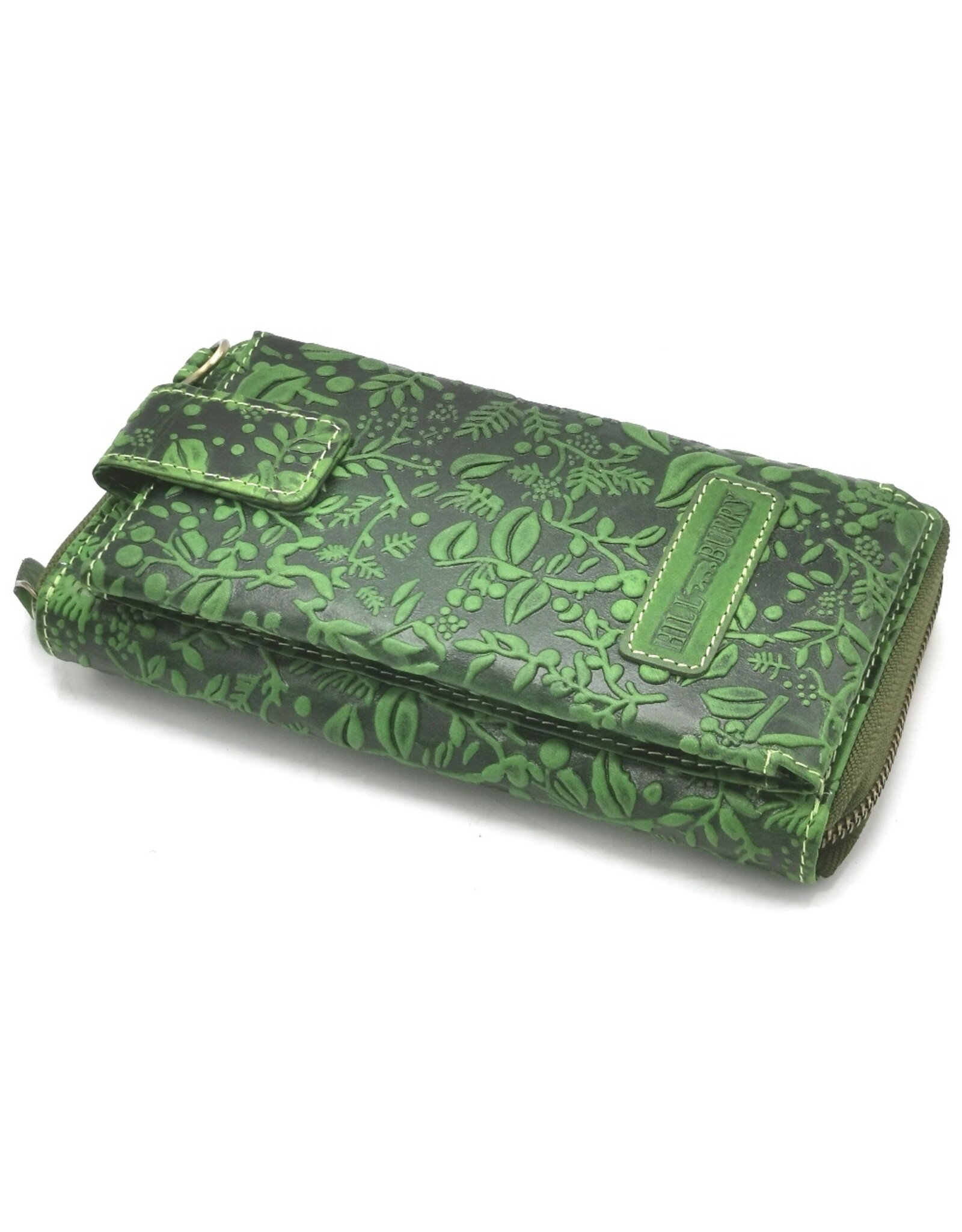 HillBurry Leren Festivaltasjes, heuptassen en riemtassen - HillBurry Telefoontas-Portemonnee Bladeren reliëf groen