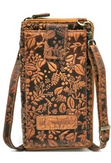 HillBurry Leather Festival bags, waist bags and belt bags - HillBurry Phone Bag-Wallet Embossed leaves tan