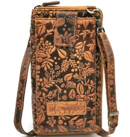 HillBurry HillBurry Phone Bag-Wallet Embossed leaves tan