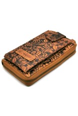 HillBurry Leather Festival bags, waist bags and belt bags - HillBurry Phone Bag-Wallet Embossed leaves tan