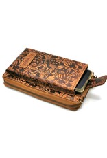 HillBurry Leather Festival bags, waist bags and belt bags - HillBurry Phone Bag-Wallet Embossed leaves tan