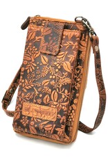 HillBurry Leren Festivaltasjes, heuptassen en riemtassen - HillBurry Telefoontas-Portemonnee Bladeren reliëf tan