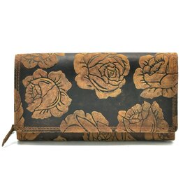 Trukado Leren Portemonnee met reliëf Rozen large