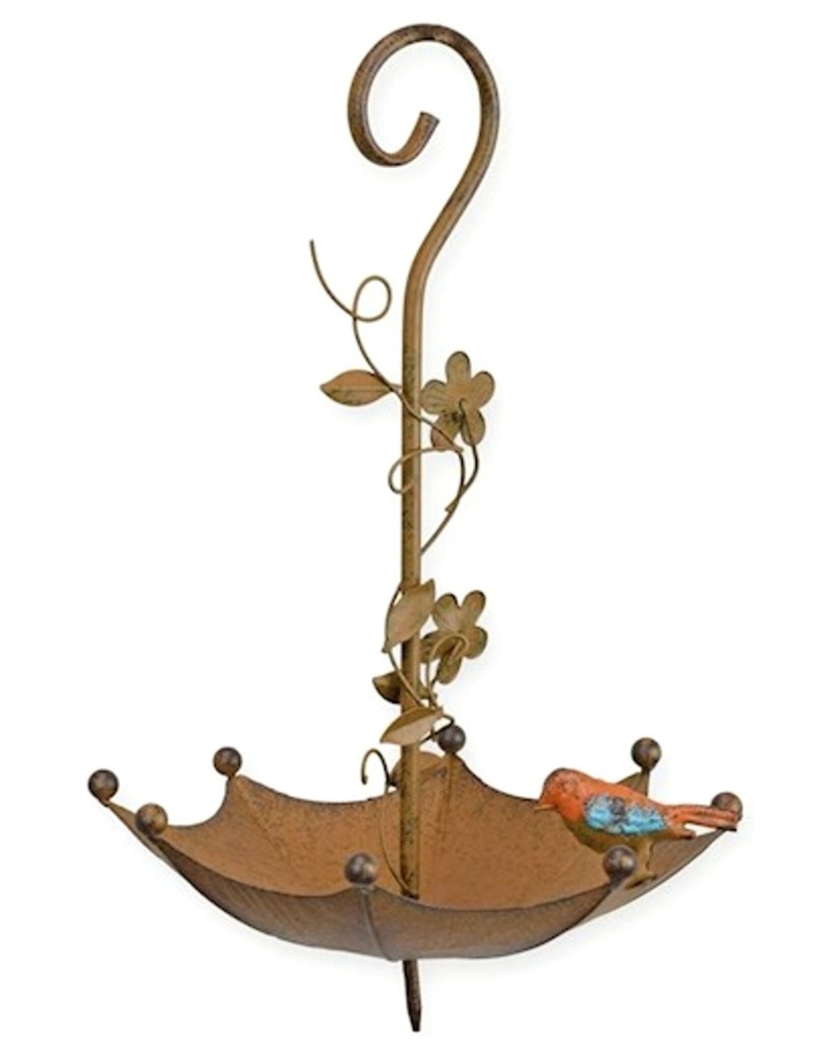 JB Miscellaneous - Vogelbad - Vogelvoeder Paraplu met Vogeltje (roestig metaal)