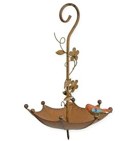 JB Bird bath - FeederUmbrella with Bird (rusty metal)