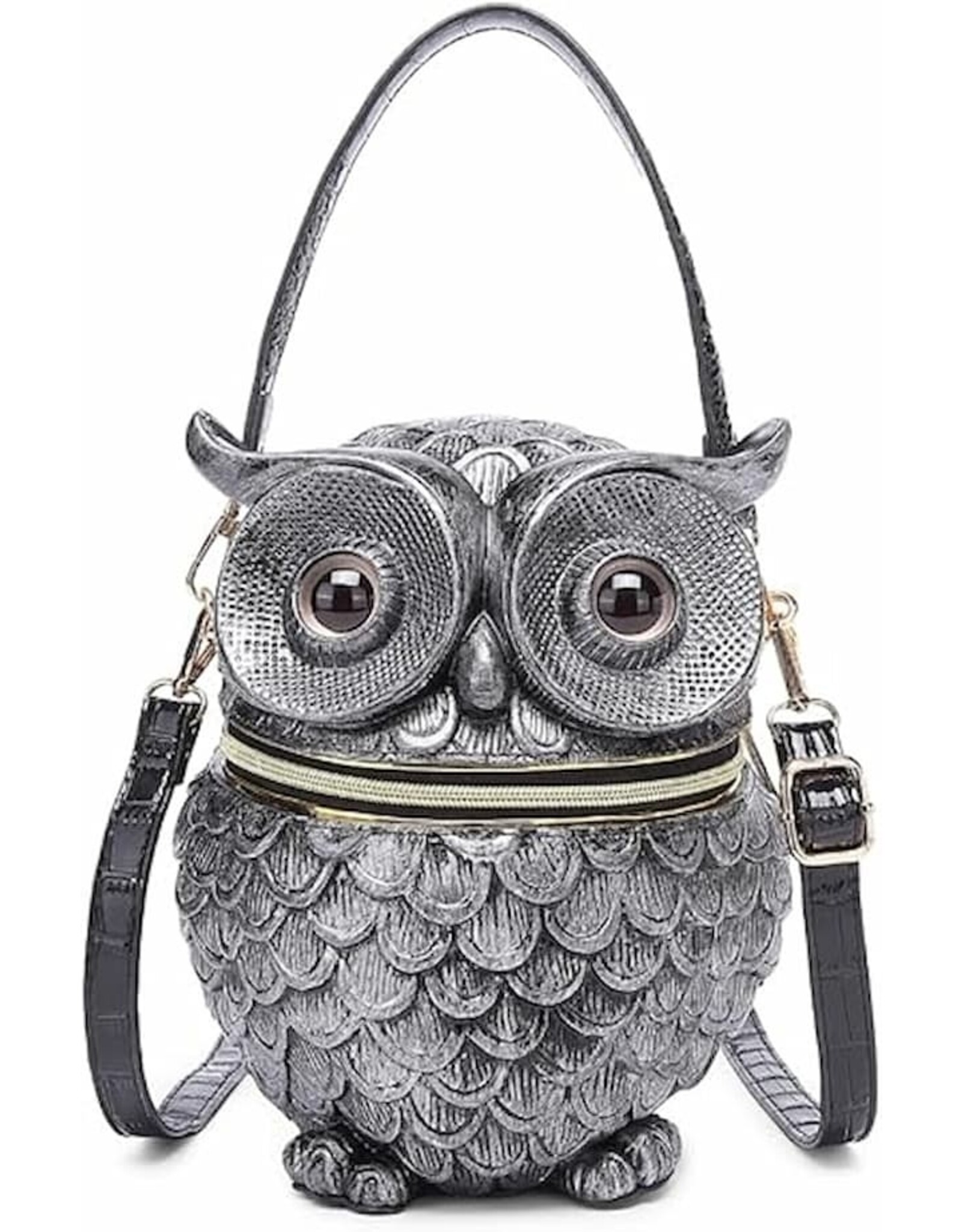 Magic Bags Fantasy bags - Uwl Handbag Unique 3D design Hard Molded Silver