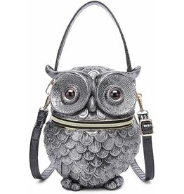 Magic Bags Uil Handtas Uniek 3D ontwerp Hardgevormd Zilver