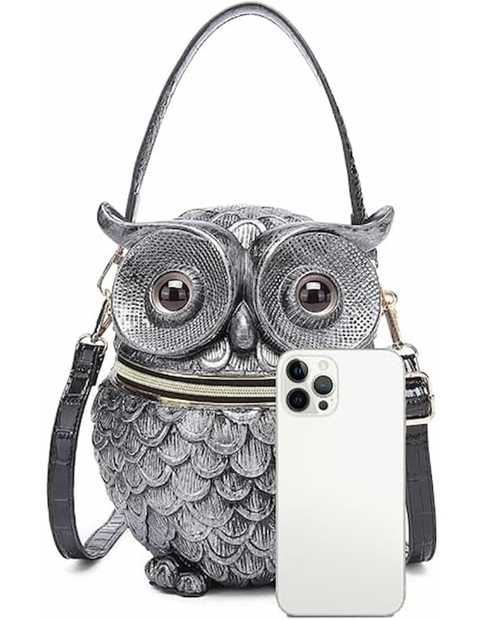 Magic Bags Fantasy bags - Uwl Handbag Unique 3D design Hard Molded Silver