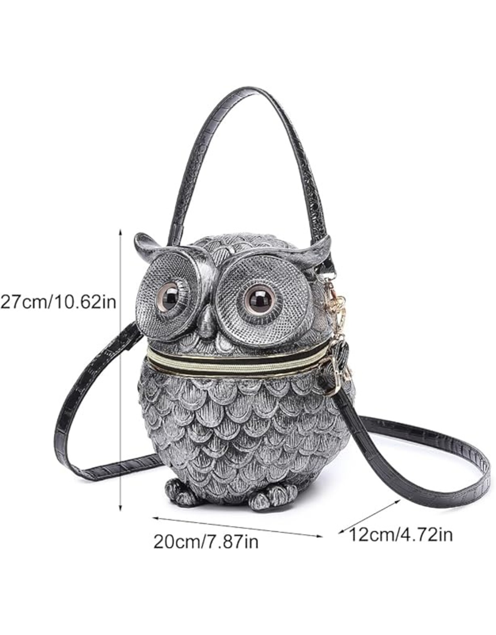 Magic Bags Fantasy bags - Uwl Handbag Unique 3D design Hard Molded Silver