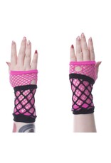 Poizen Industries Gothic en Steampunk accessoires - Poizen Industries RUBY Mesh Handschoenen Zwart-Roze