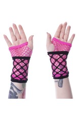 Poizen Industries Gothic en Steampunk accessoires - Poizen Industries RUBY Mesh Handschoenen Zwart-Roze