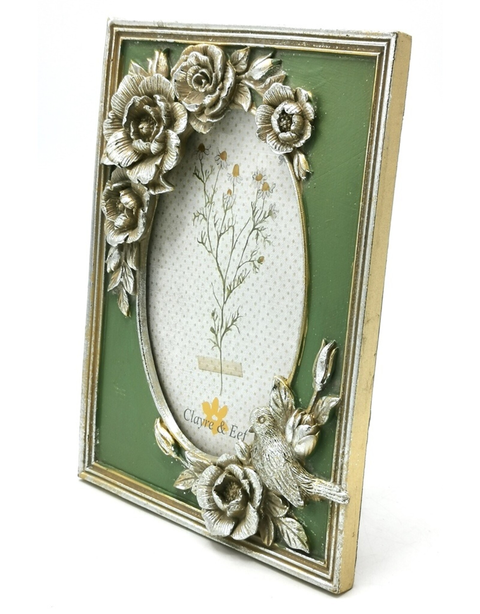 C&E Miscellaneous - Fotolijst met Rozen en Vogel groen-zilver