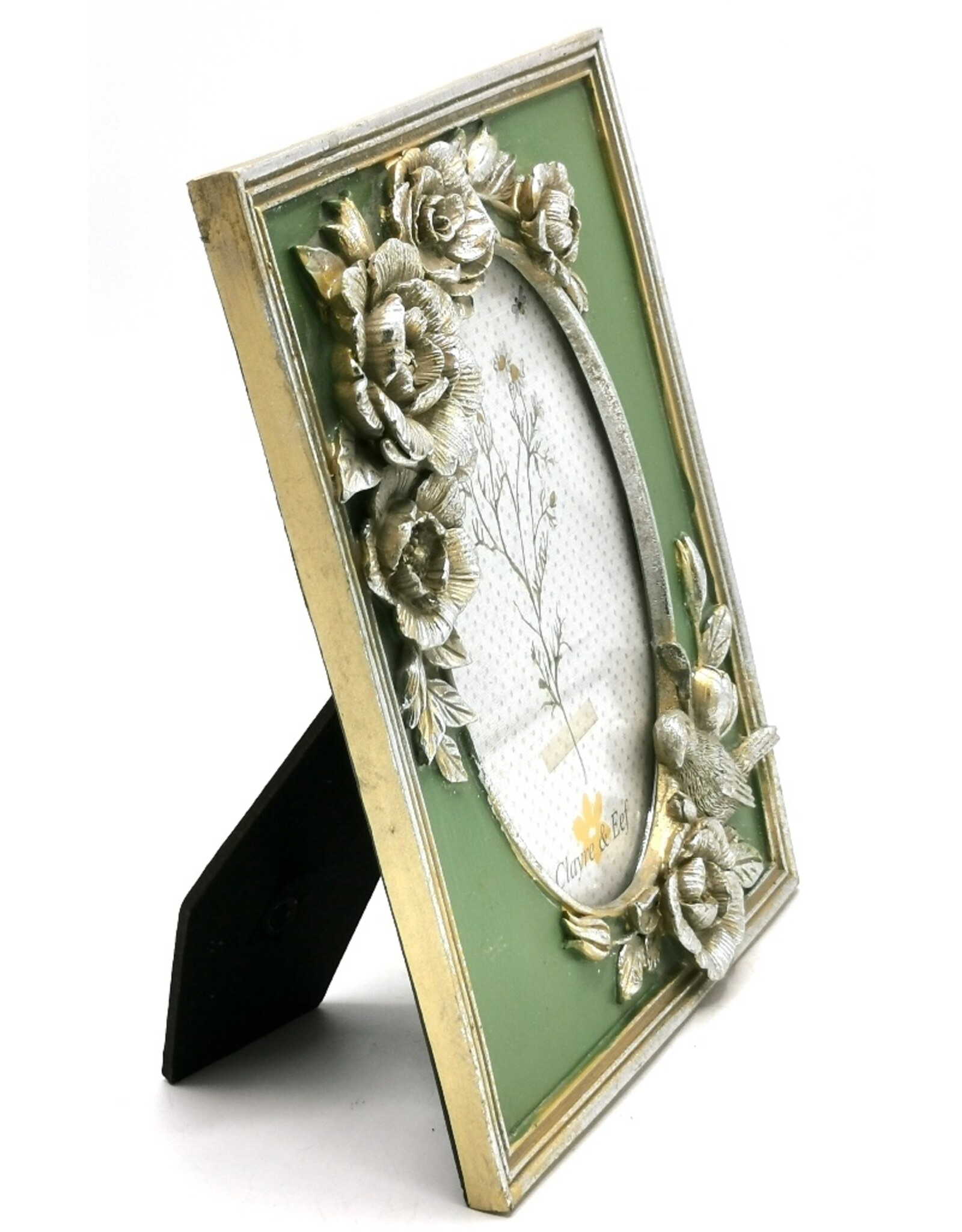 C&E Miscellaneous - Fotolijst met Rozen en Vogel groen-zilver