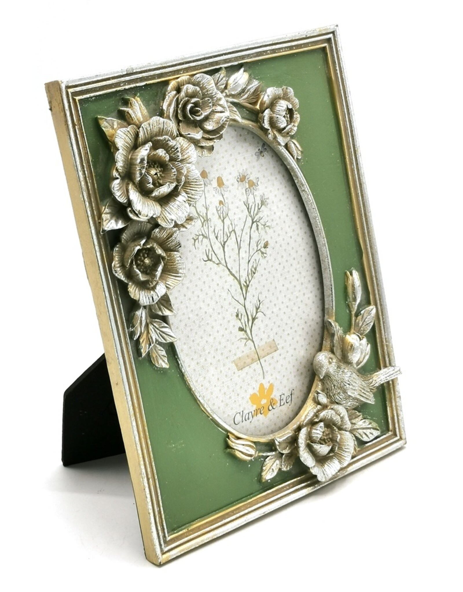 C&E Miscellaneous - Fotolijst met Rozen en Vogel groen-zilver