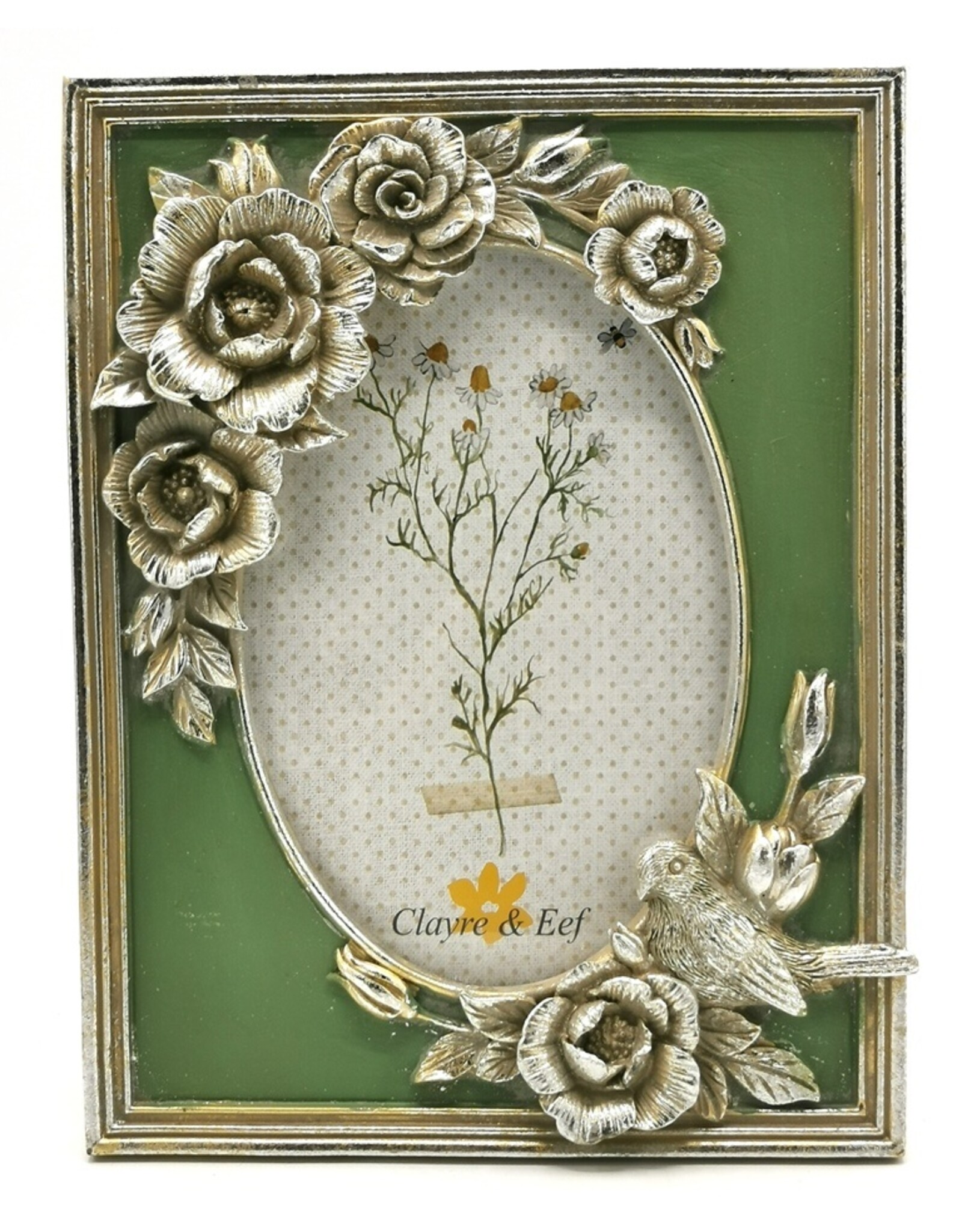 C&E Miscellaneous - Fotolijst met Rozen en Vogel groen-zilver