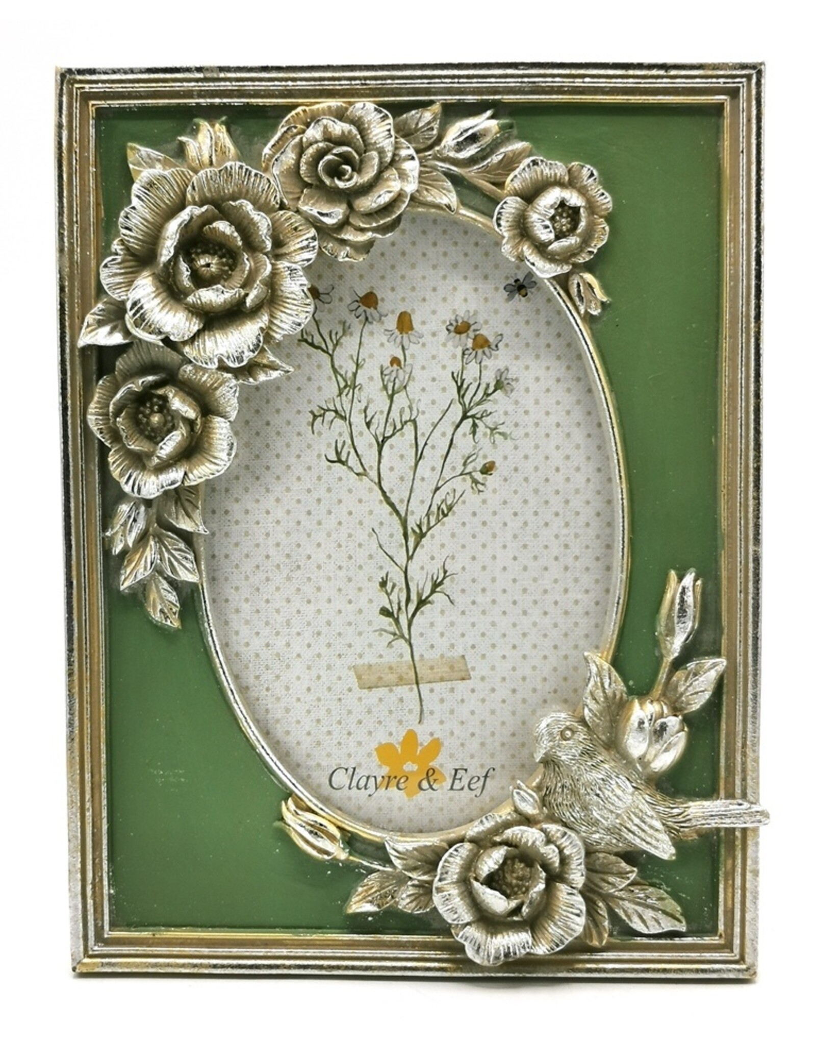 C&E Miscellaneous - Fotolijst met Rozen en Vogel groen-zilver