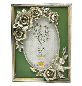 C&E Photo frame with Roses and Bird green-silver