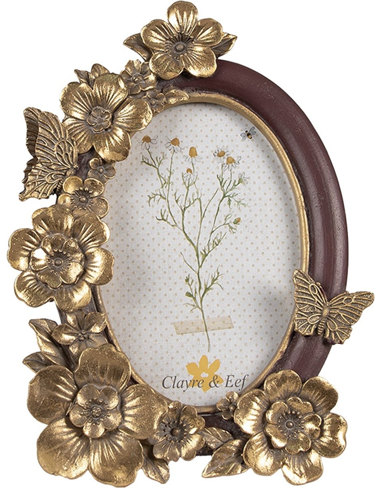 C&E Miscellaneous - Photo frame Butterflies and flowers oval bordeaux-gold