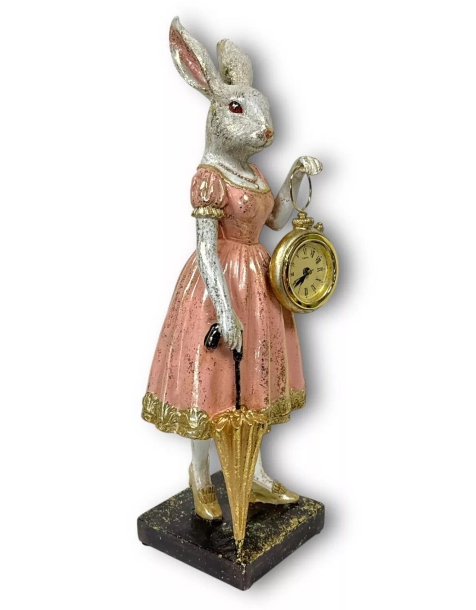 C&E Giftware Figurines Collectables - Rabbit Lady with Clock figurine 35cm