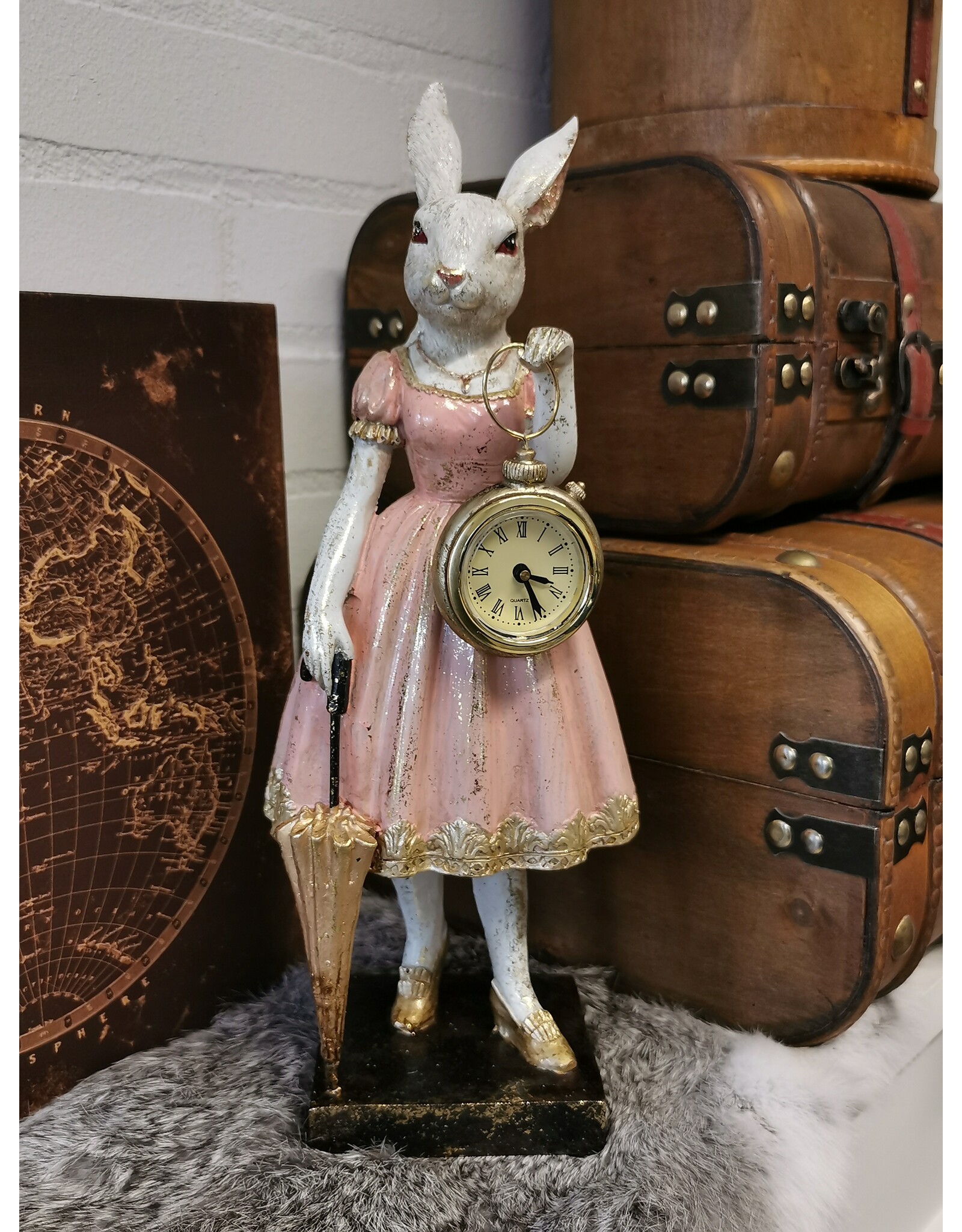 C&E Giftware Figurines Collectables - Rabbit Lady with Clock figurine 35cm