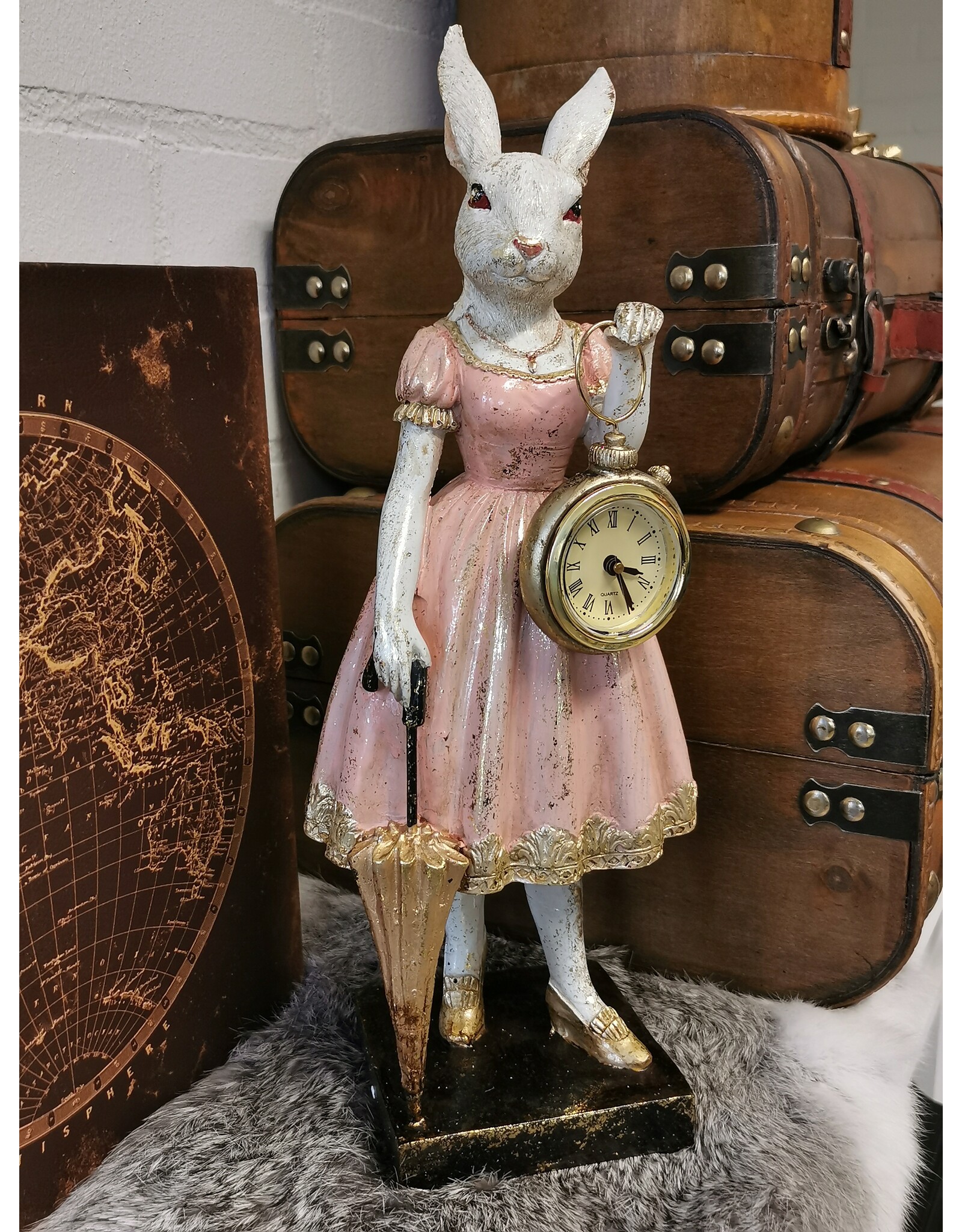 C&E Giftware Figurines Collectables - Rabbit Lady with Clock figurine 35cm
