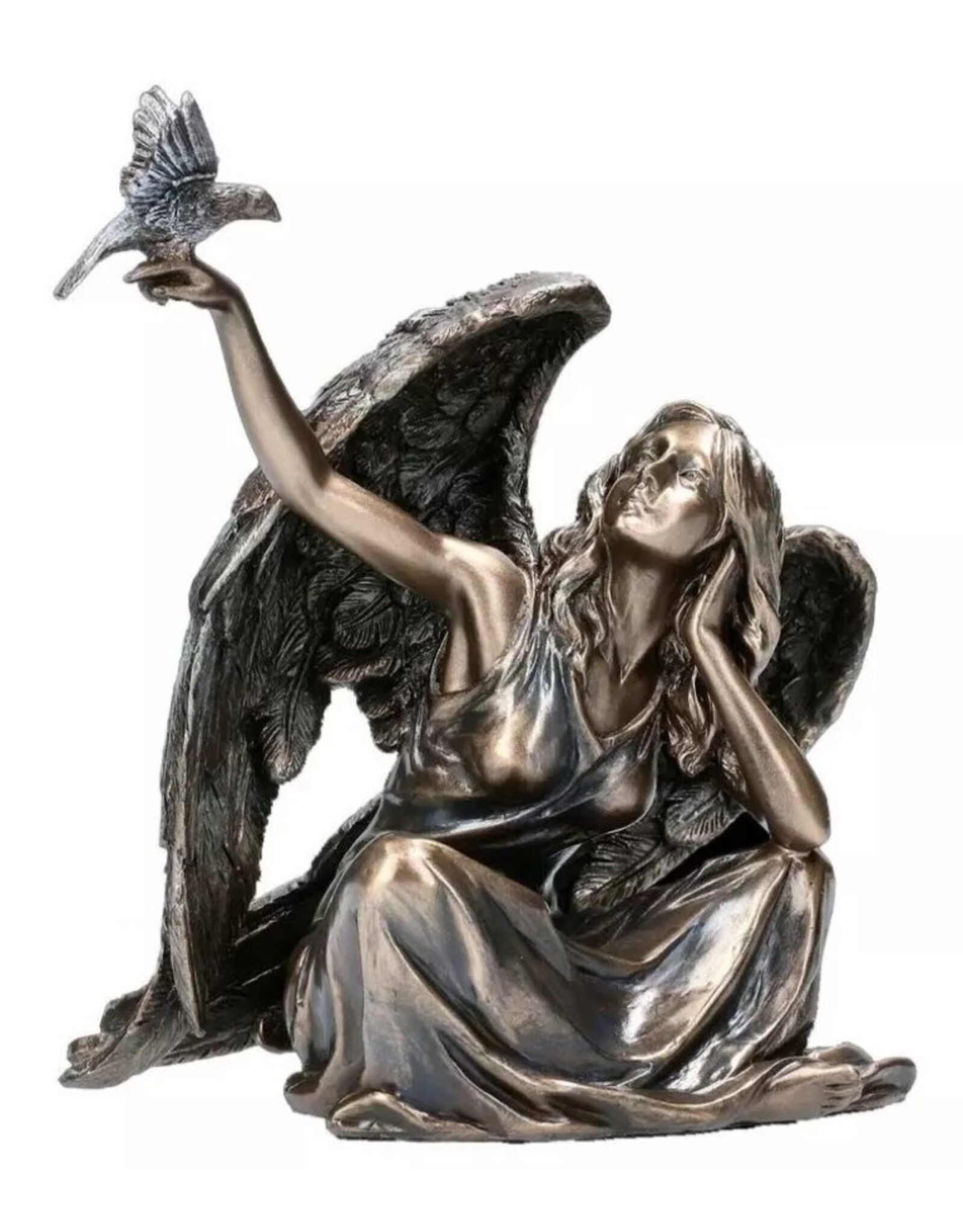 Veronese Design Giftware Beelden Collectables  - Engel Zittend Met Duif aan De Rechterhand Veronese Design