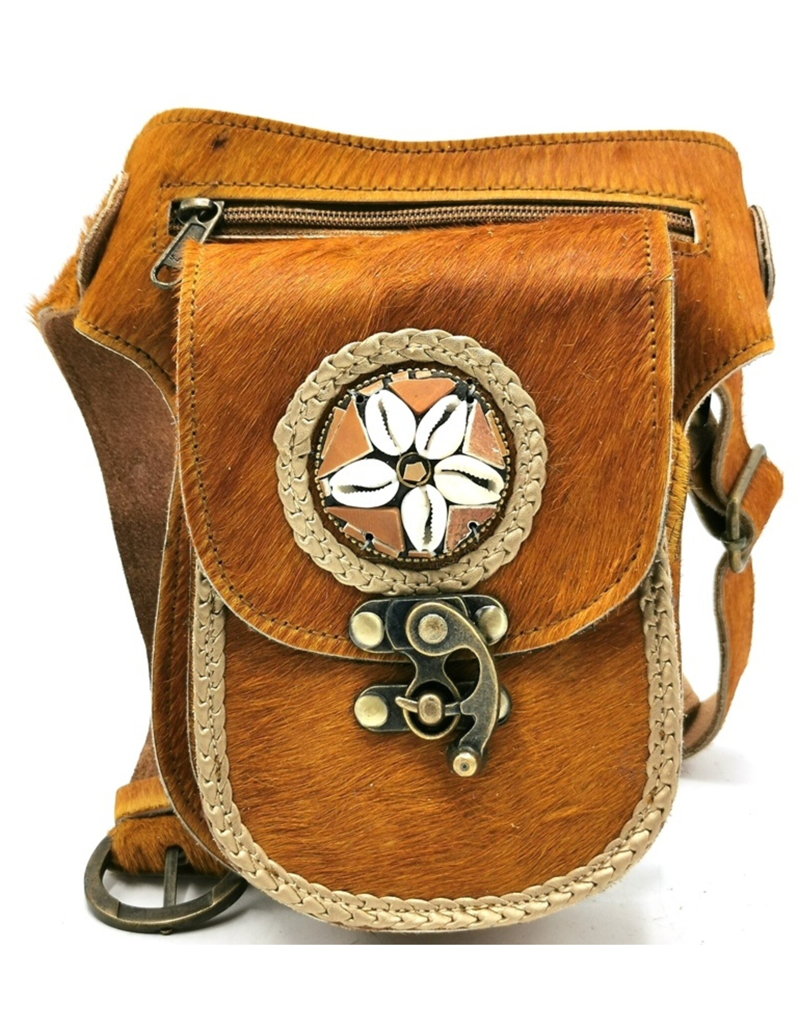 Trukado Leather Festival bags, waist bags and belt bags - Cowhide Hipbag with Shells and Vintage Hook Indian