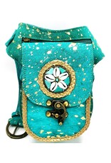 Trukado Leather Festival bags, waist bags and belt bags - Cowhide waist bag with vintage hook Turquoise-Gold Ibiza