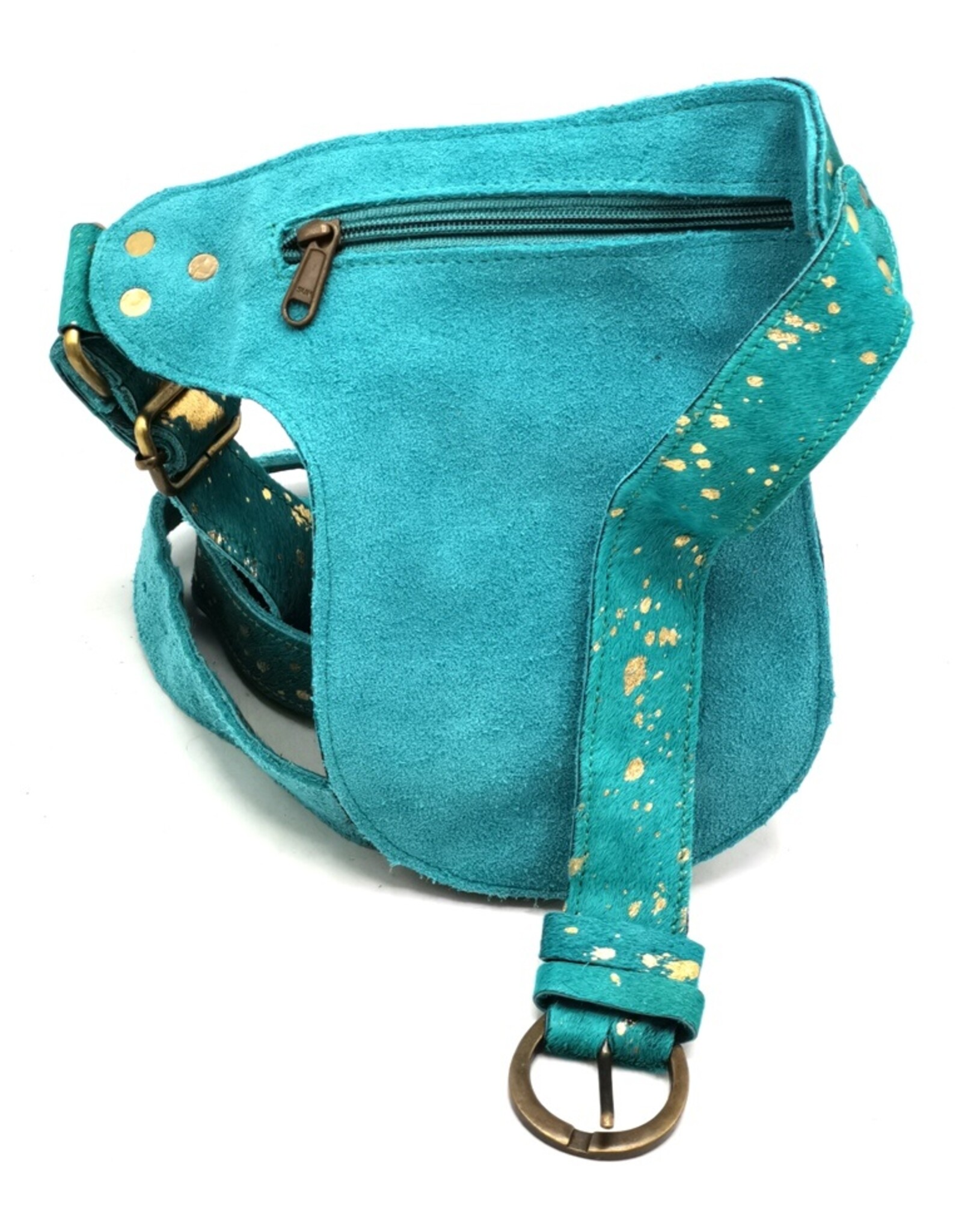 Trukado Leather Festival bags, waist bags and belt bags - Cowhide waist bag with vintage hook Turquoise-Gold Ibiza