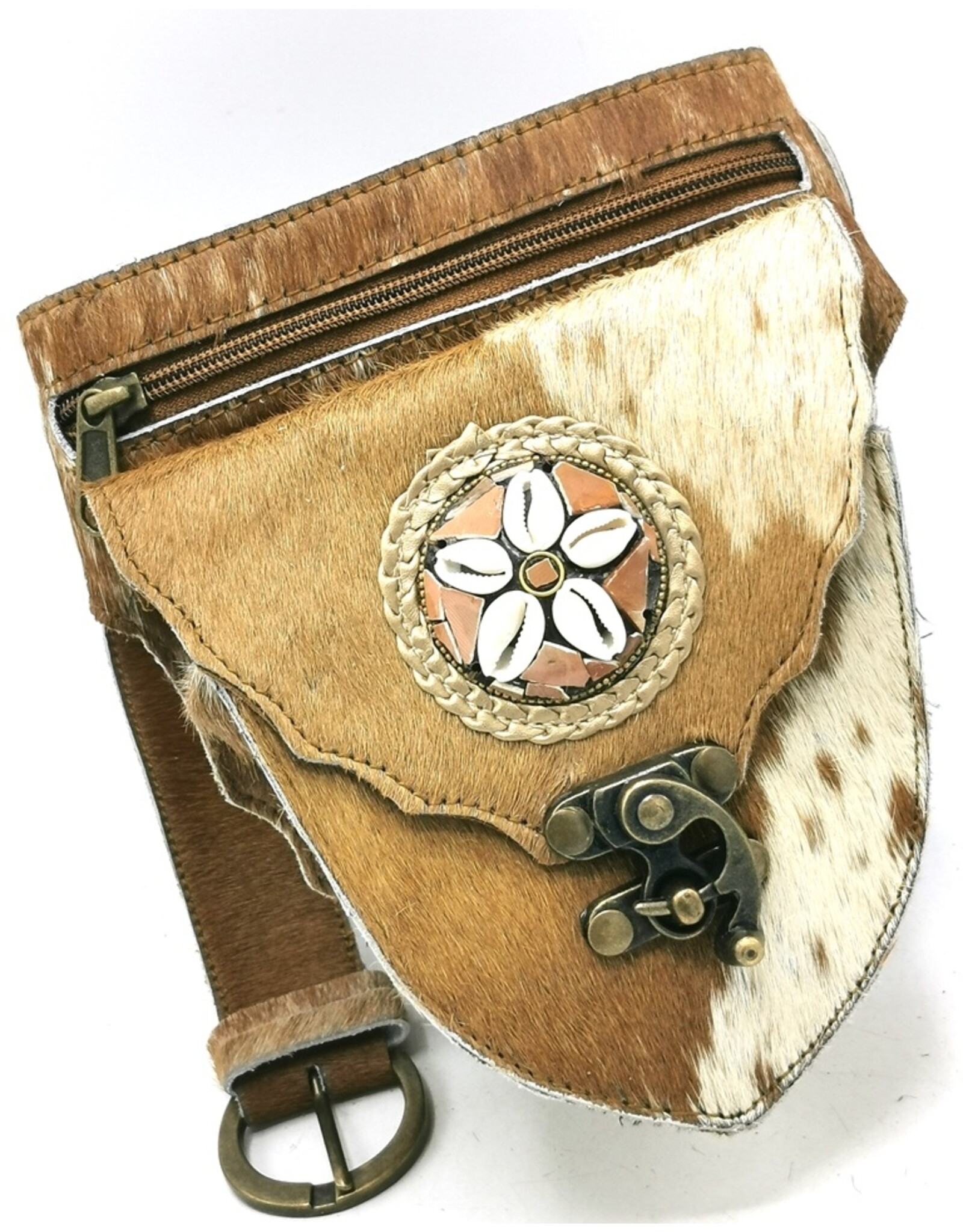 Trukado Leather Festival bags, waist bags and belt bags - Cowhide Ibiza Waist Bag with Shell Ornament and Hook