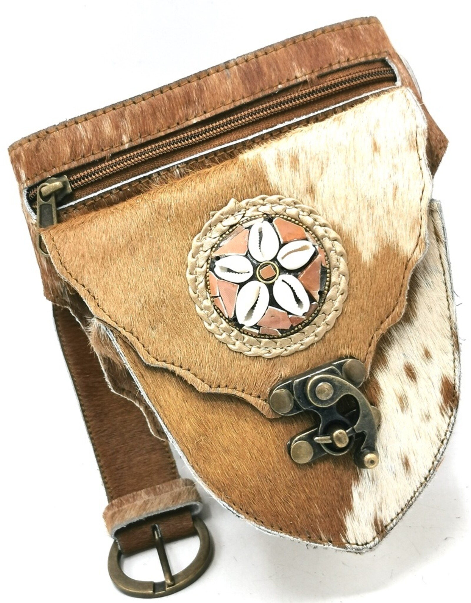 Trukado Leather Festival bags, waist bags and belt bags - Cowhide Ibiza Waist Bag with Shell Ornament and Hook