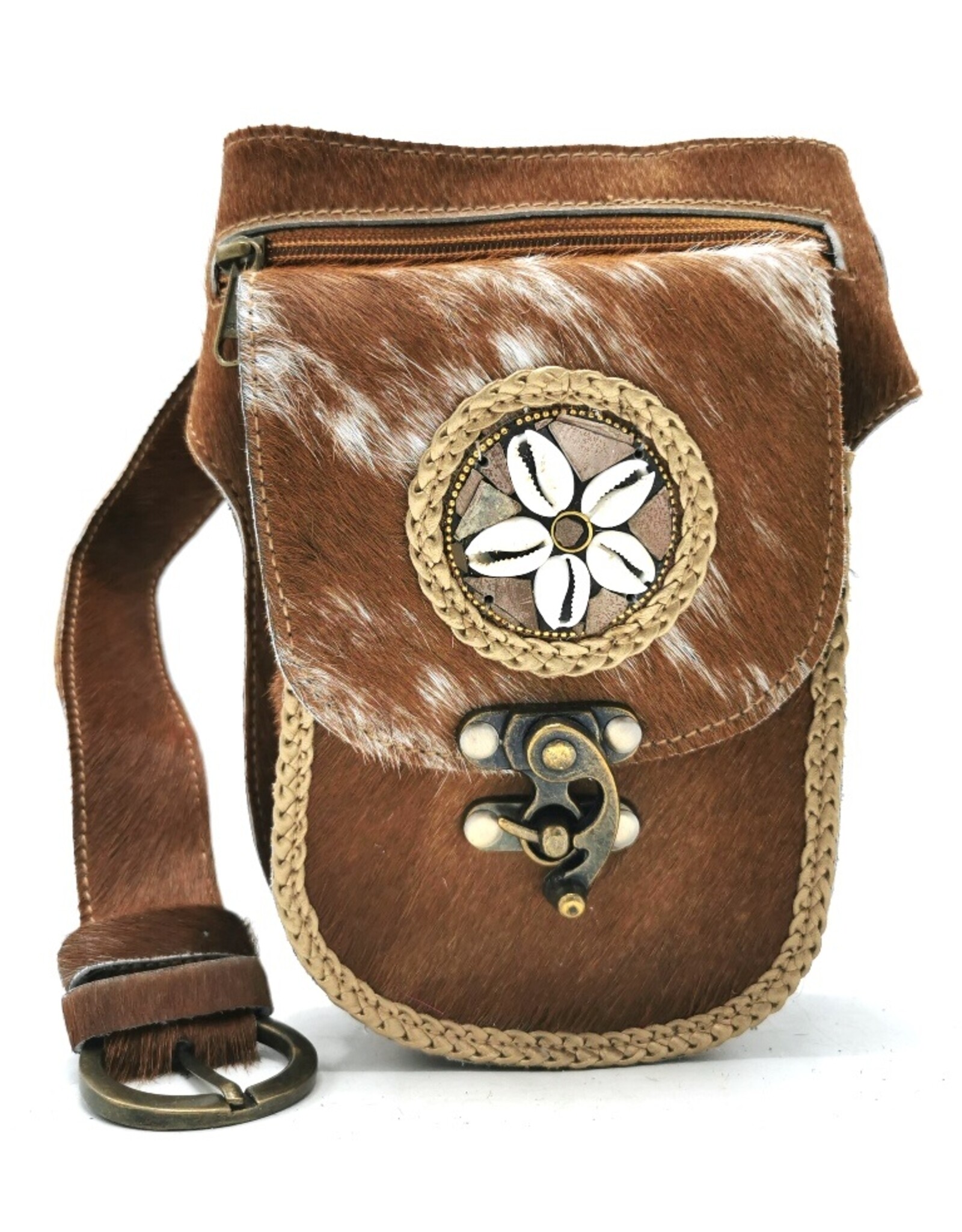 Trukado Leather Festival bags, waist bags and belt bags - Cowhide waist bag with Vintage hook and Shell ornament