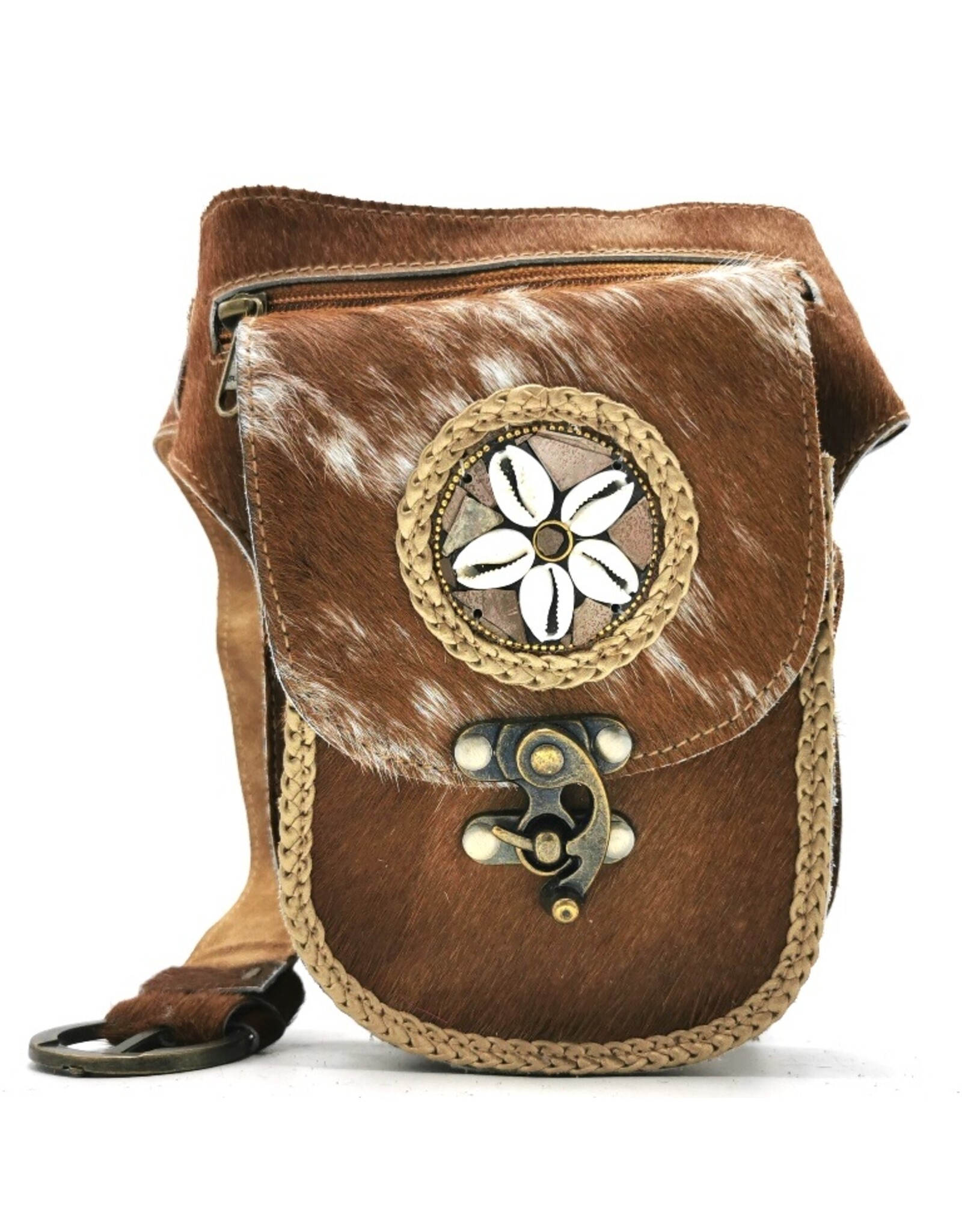 Trukado Leather Festival bags, waist bags and belt bags - Cowhide waist bag with Vintage hook and Shell ornament