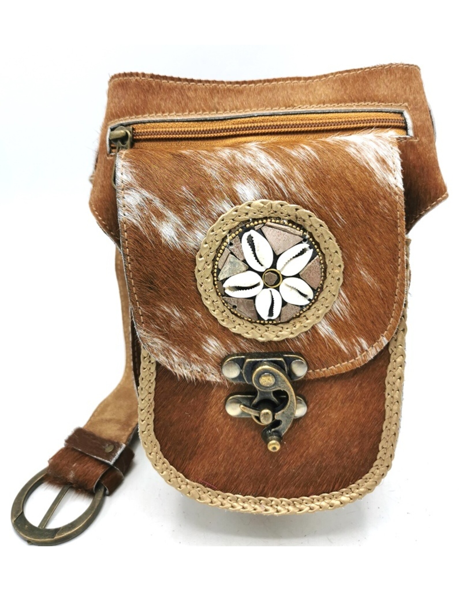 Trukado Leather Festival bags, waist bags and belt bags - Cowhide waist bag with Vintage hook and Shell ornament