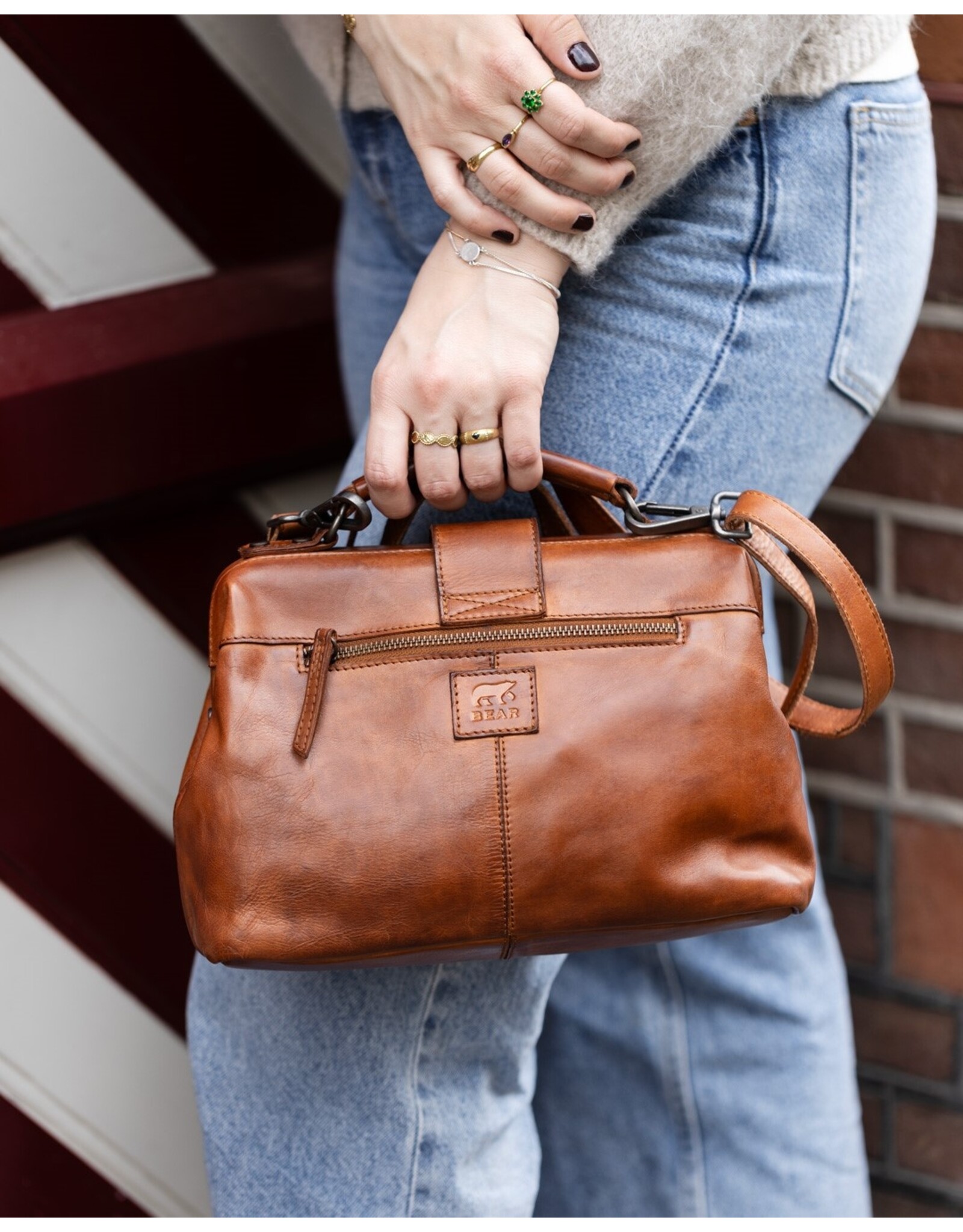 Bear Design Leren tassen - Bear Design Dokterstasje "Julia" L cognac