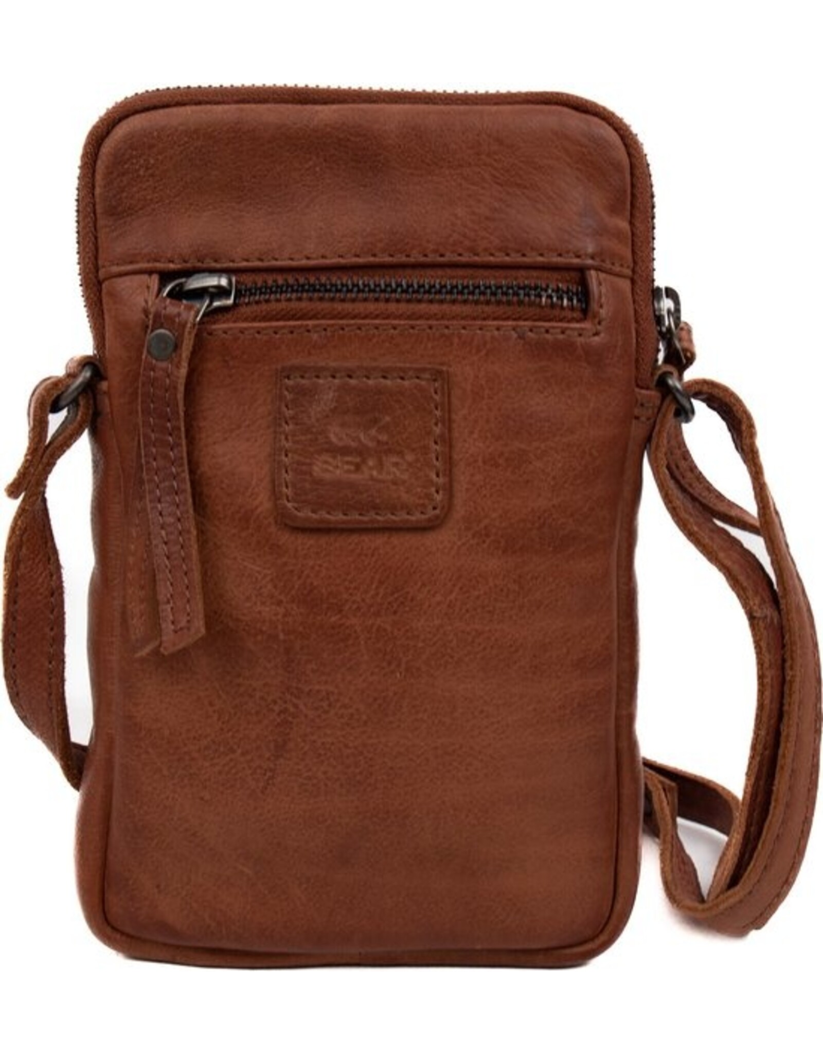 Bear Design Leather shoulderbags Leather crossbody bags - Bear Design Phone pouch 'Igor' cognac