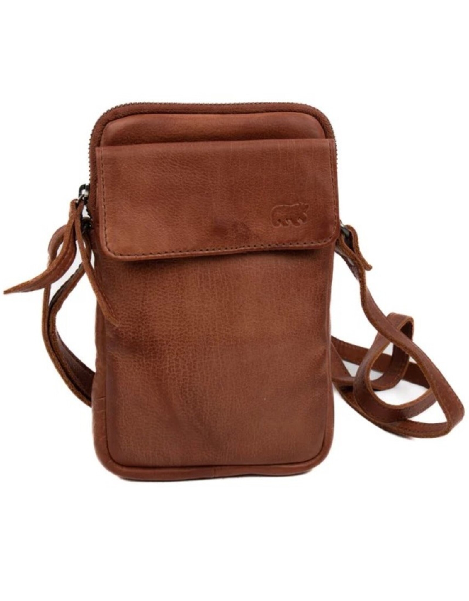 Bear Design Leather shoulderbags Leather crossbody bags - Bear Design Phone pouch 'Igor' cognac