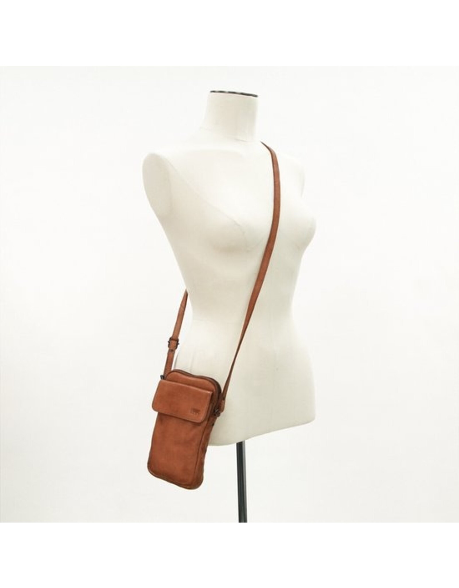 Bear Design Leather shoulderbags Leather crossbody bags - Bear Design Phone pouch 'Igor' cognac