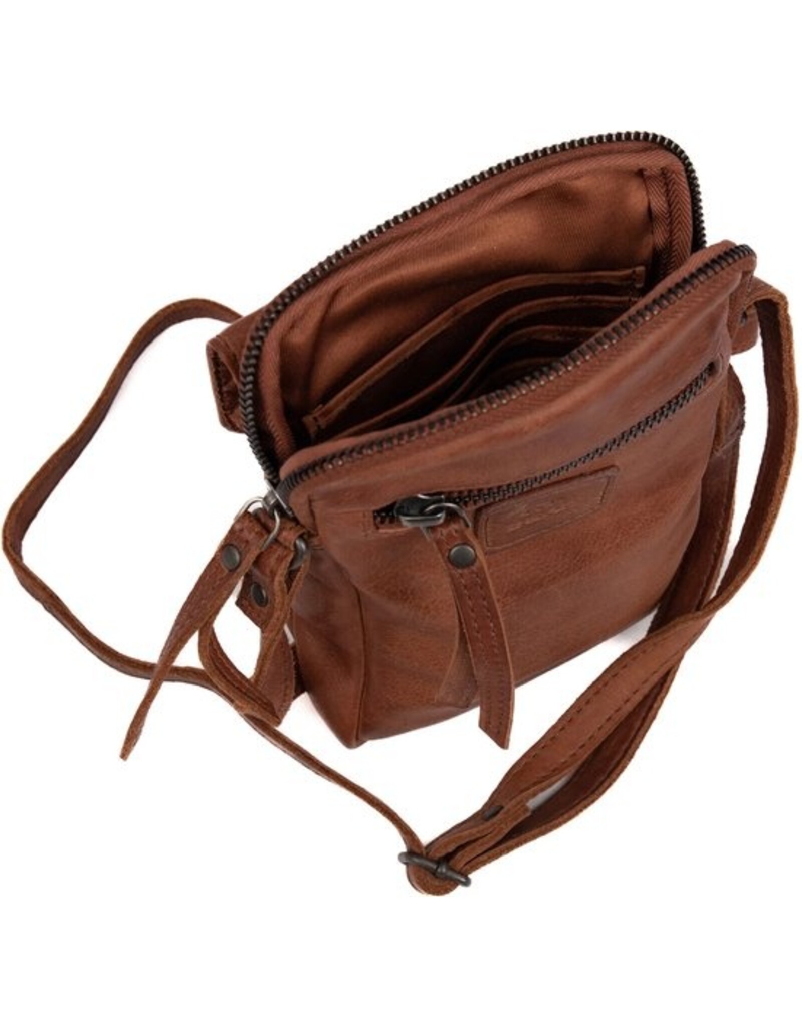 Bear Design Leather shoulderbags Leather crossbody bags - Bear Design Phone pouch 'Igor' cognac