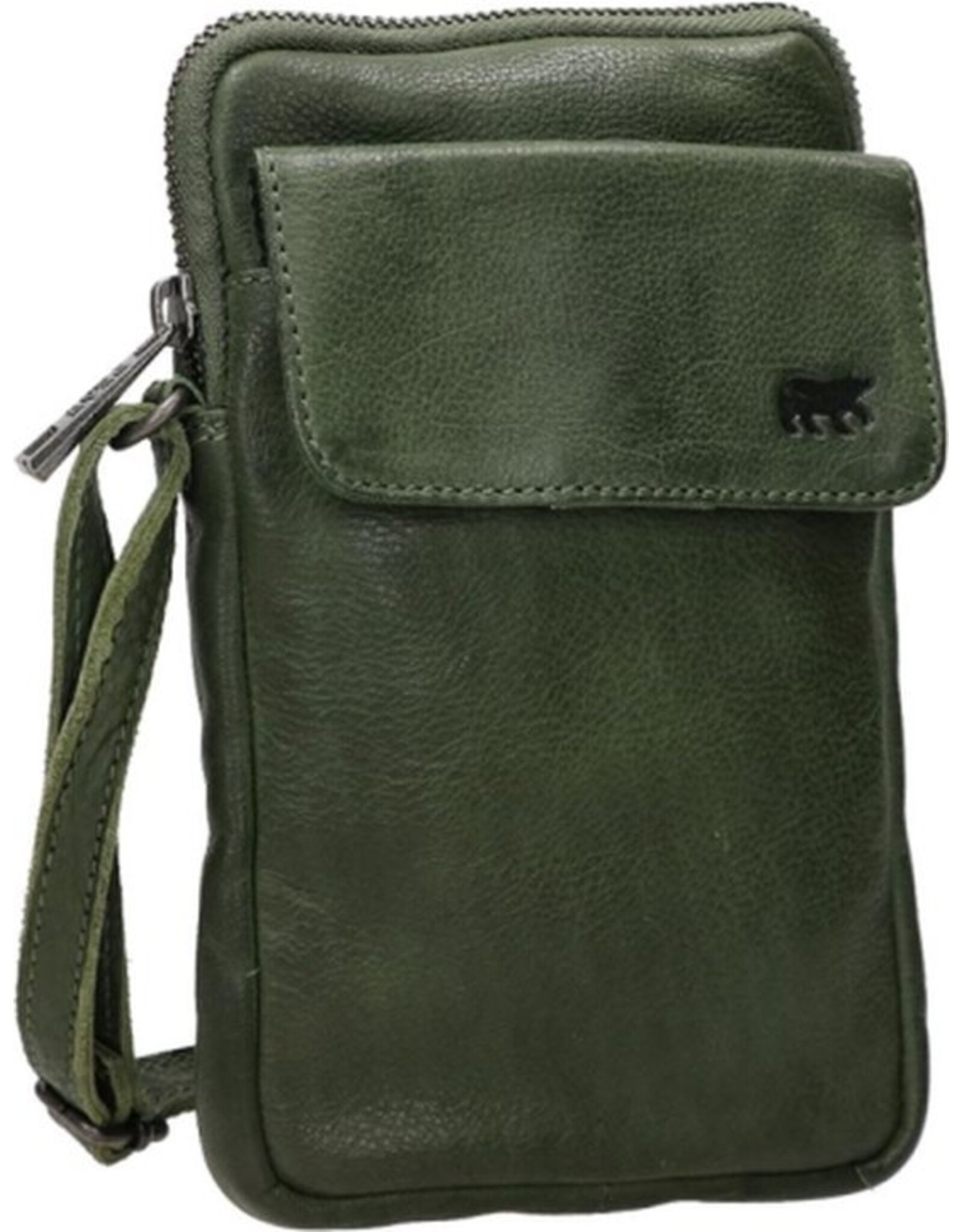 Bear Design Leather shoulderbags Leather crossbody bags - Bear Design Phone pouch 'Igor' green