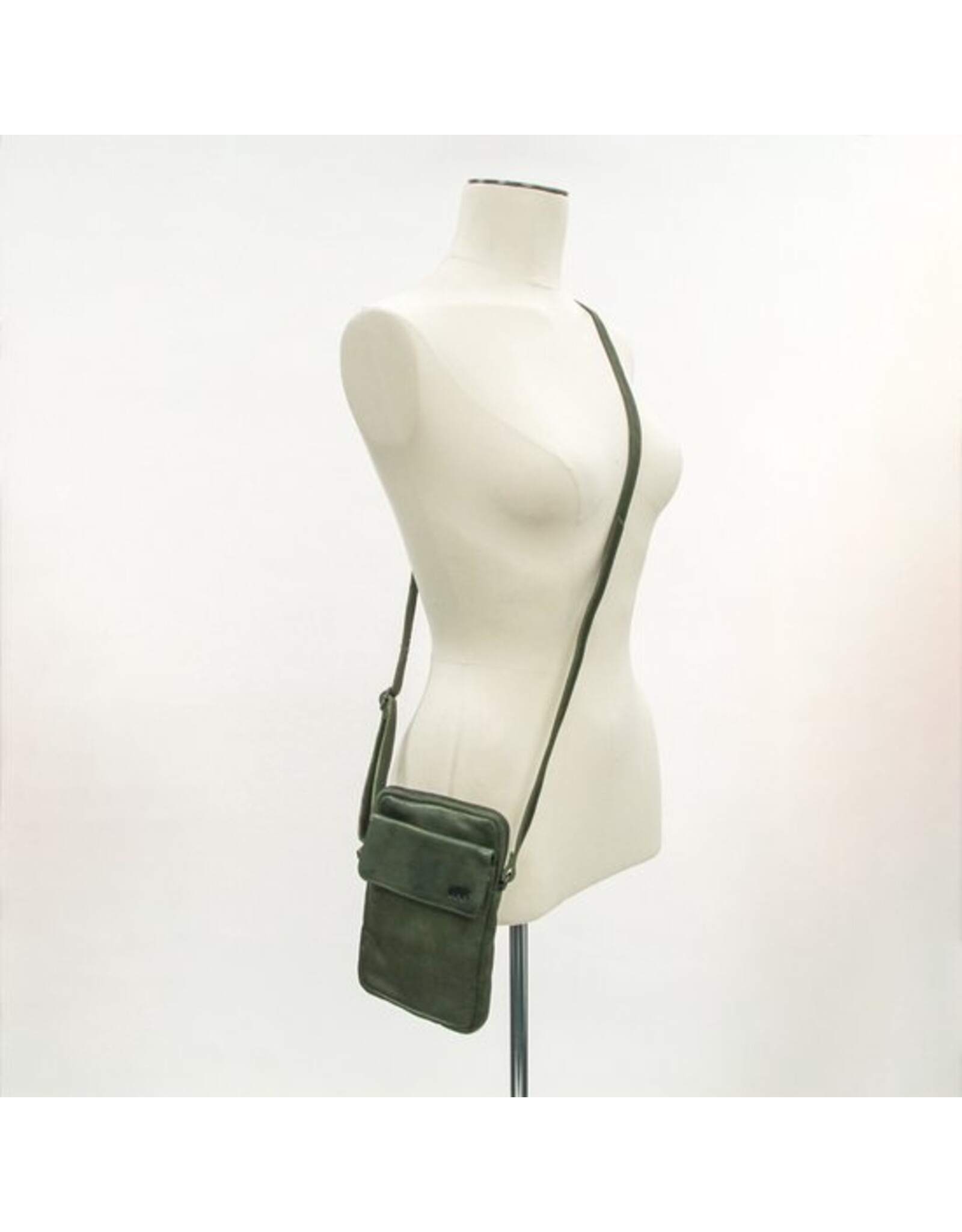 Bear Design Leather shoulderbags Leather crossbody bags - Bear Design Phone pouch 'Igor' green