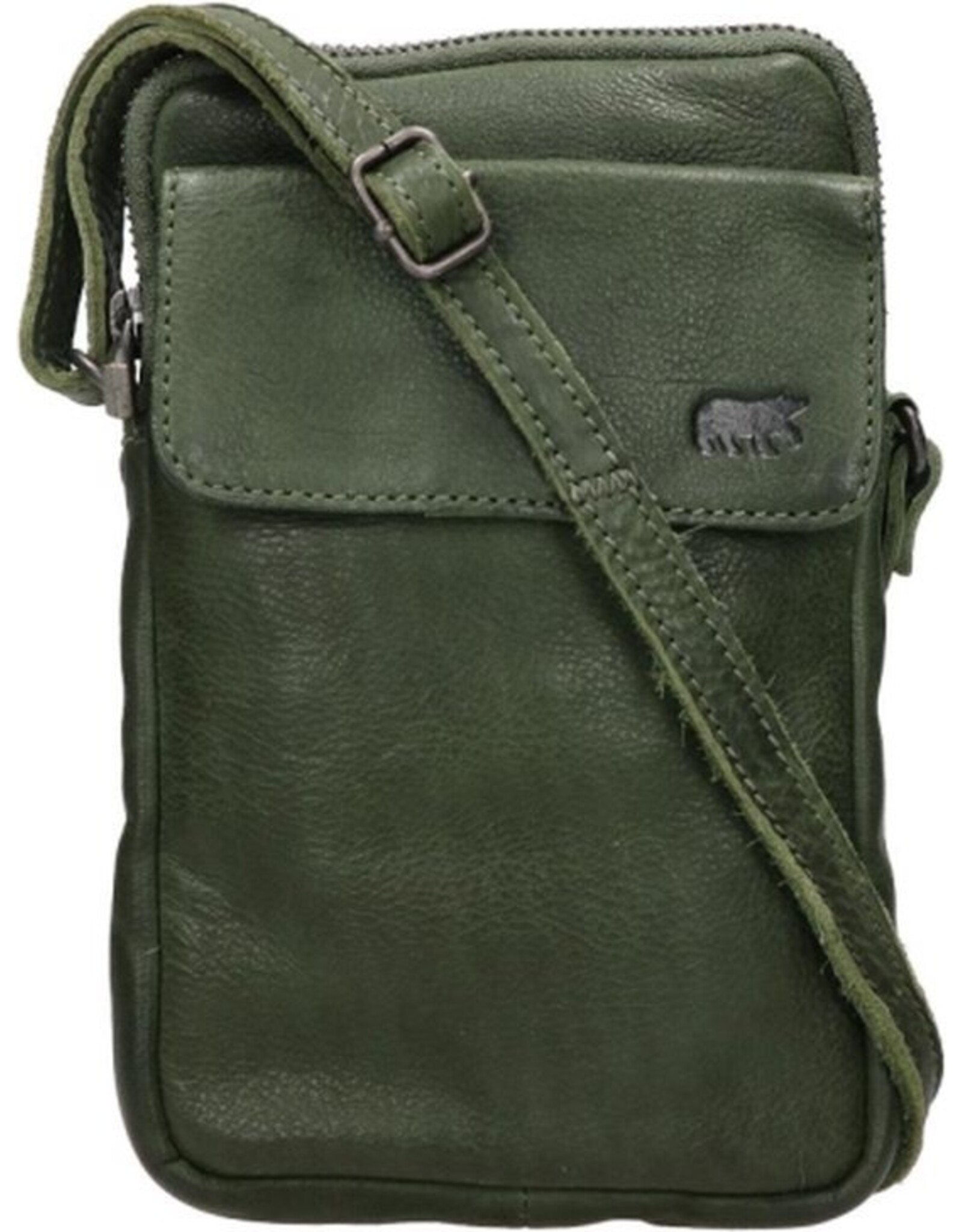 Bear Design Leather shoulderbags Leather crossbody bags - Bear Design Phone pouch 'Igor' green