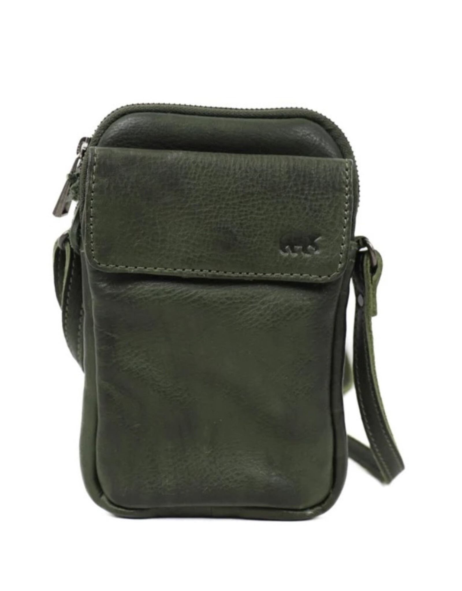 Bear Design Leather shoulderbags Leather crossbody bags - Bear Design Phone pouch 'Igor' green