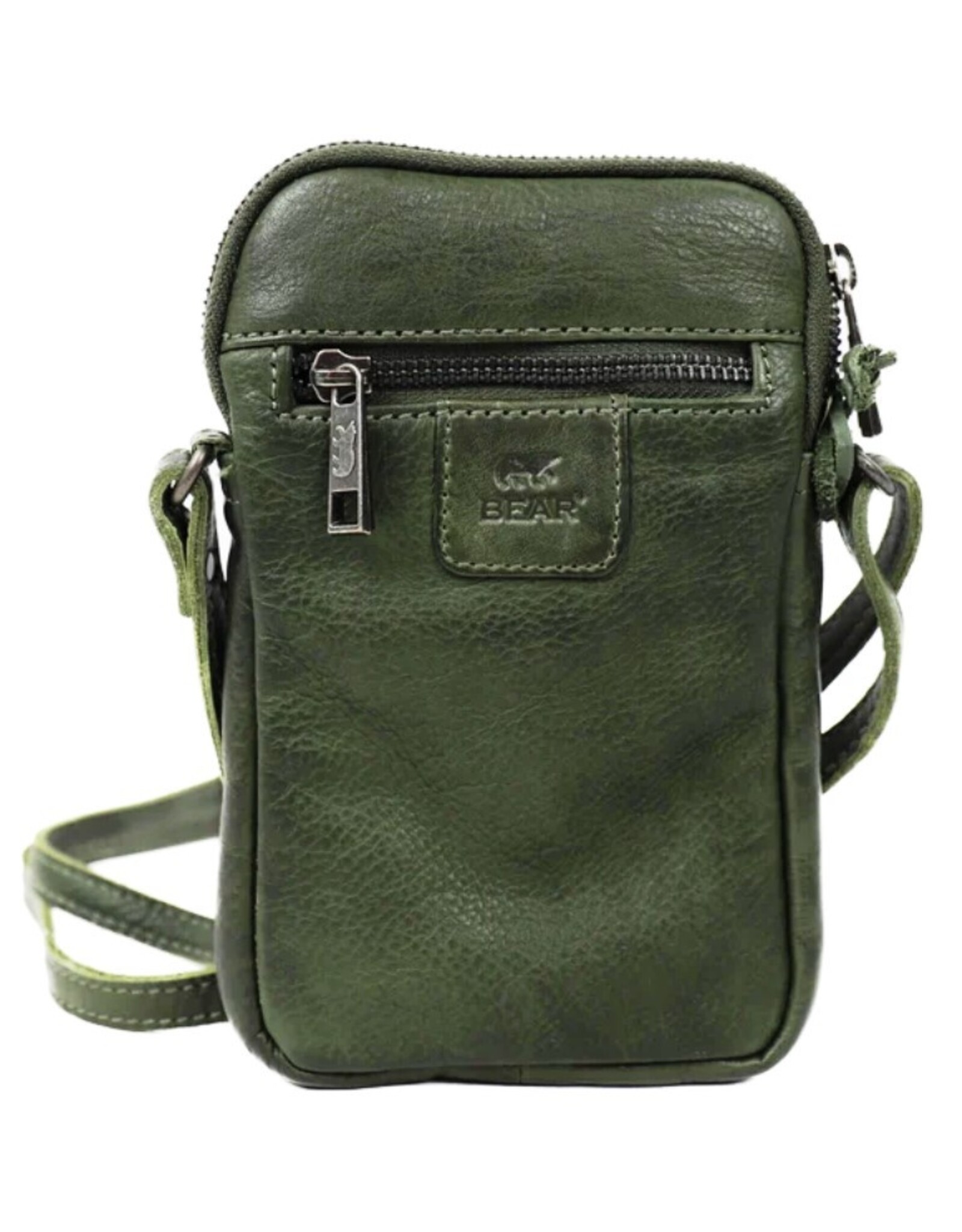 Bear Design Leather shoulderbags Leather crossbody bags - Bear Design Phone pouch 'Igor' green