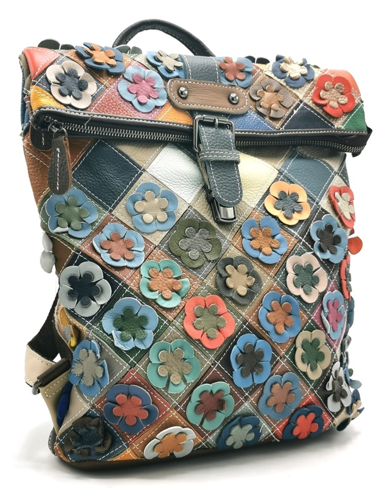 TJ Leather backpacks Leather shoppers - Rolltop Backpack - Shoulder bag Patchwork Flowerpower