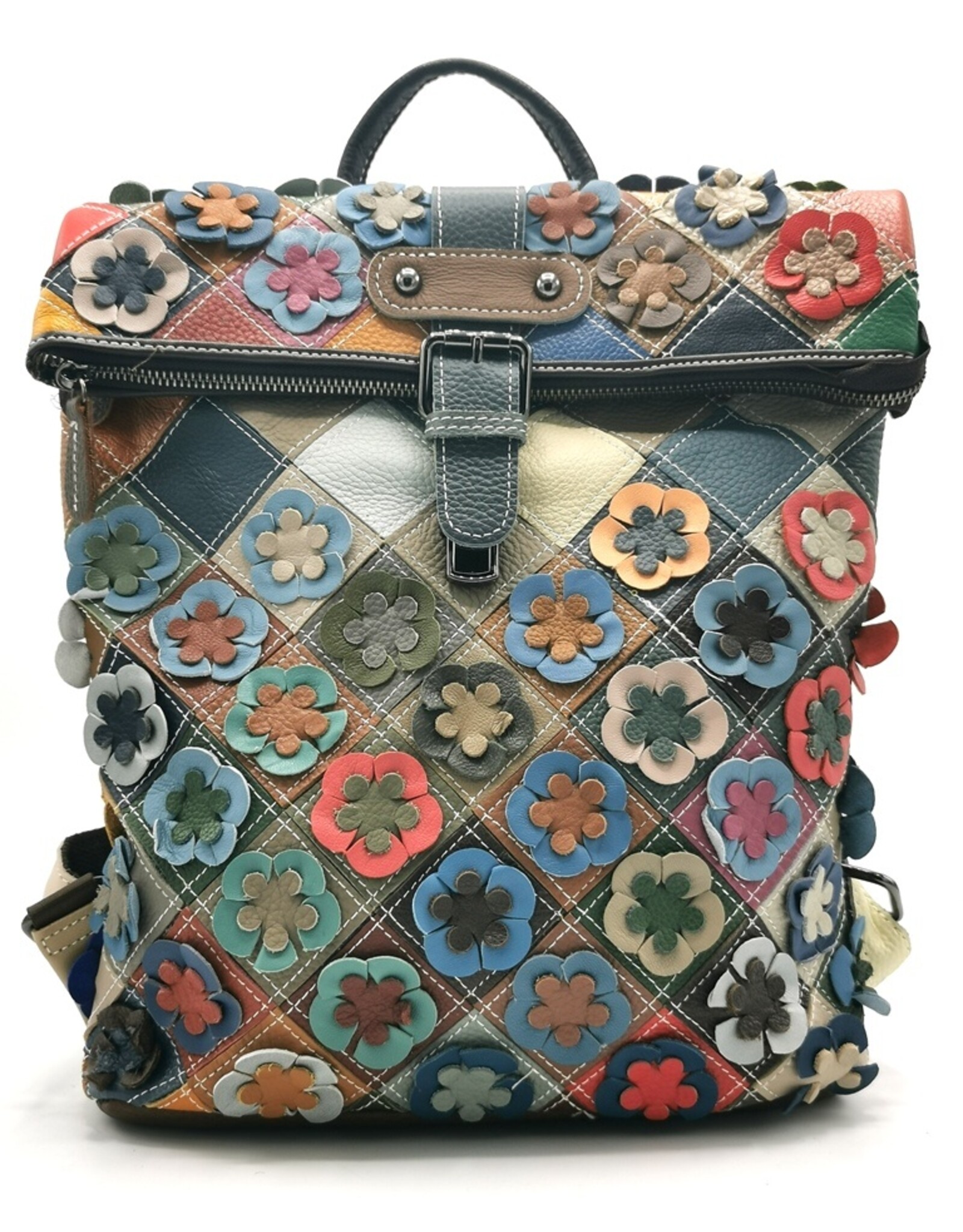 TJ Leather backpacks Leather shoppers - Rolltop Backpack - Shoulder bag Patchwork Flowerpower