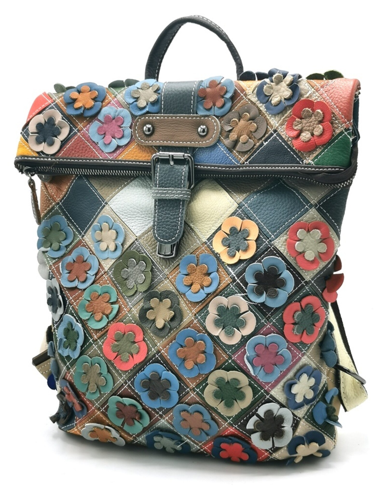 TJ Leather backpacks Leather shoppers - Rolltop Backpack - Shoulder bag Patchwork Flowerpower
