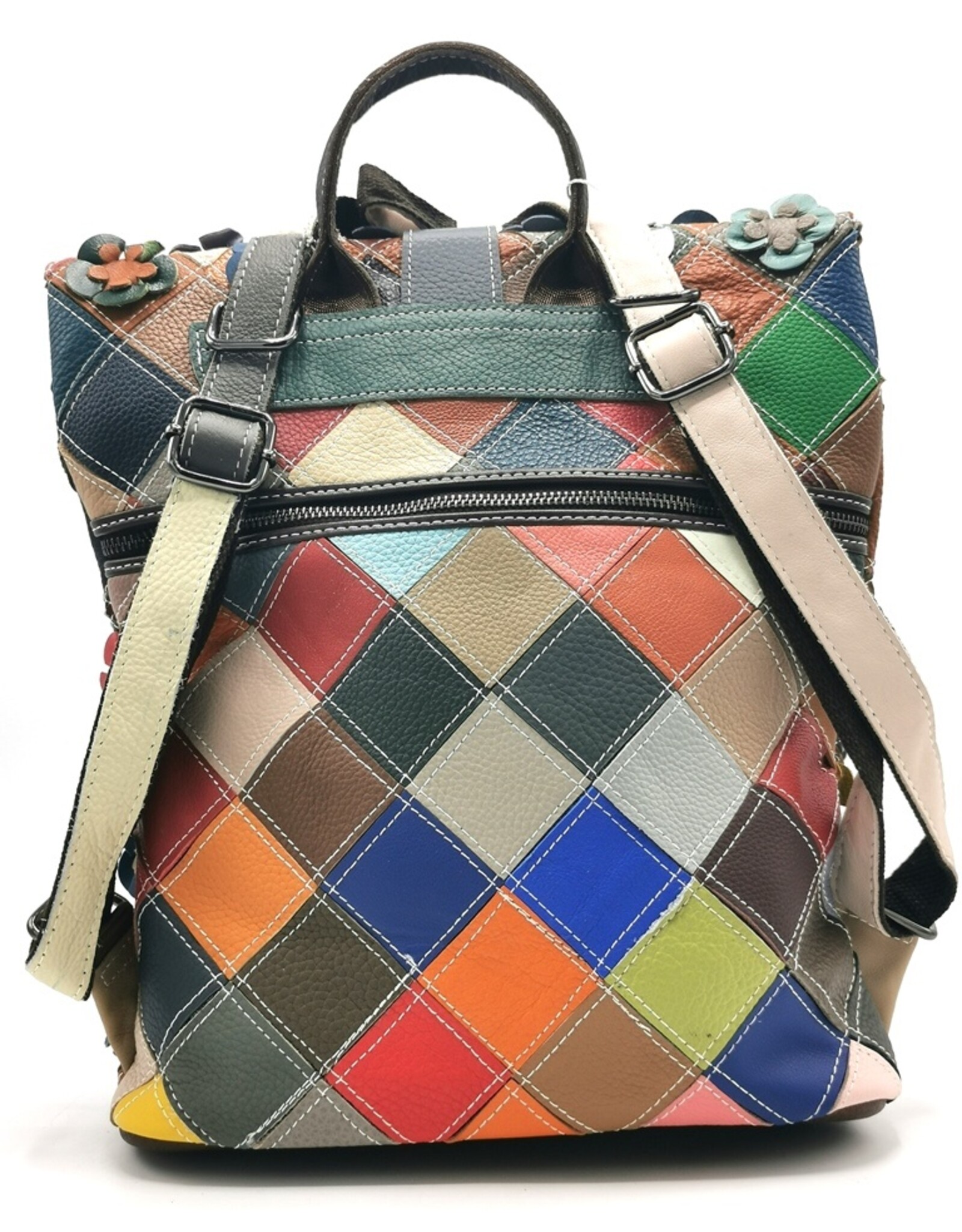 TJ Leren rugzakken  Leren shoppers - Rolltop Rugzak - Schoudertas Patchwork Flowerpower