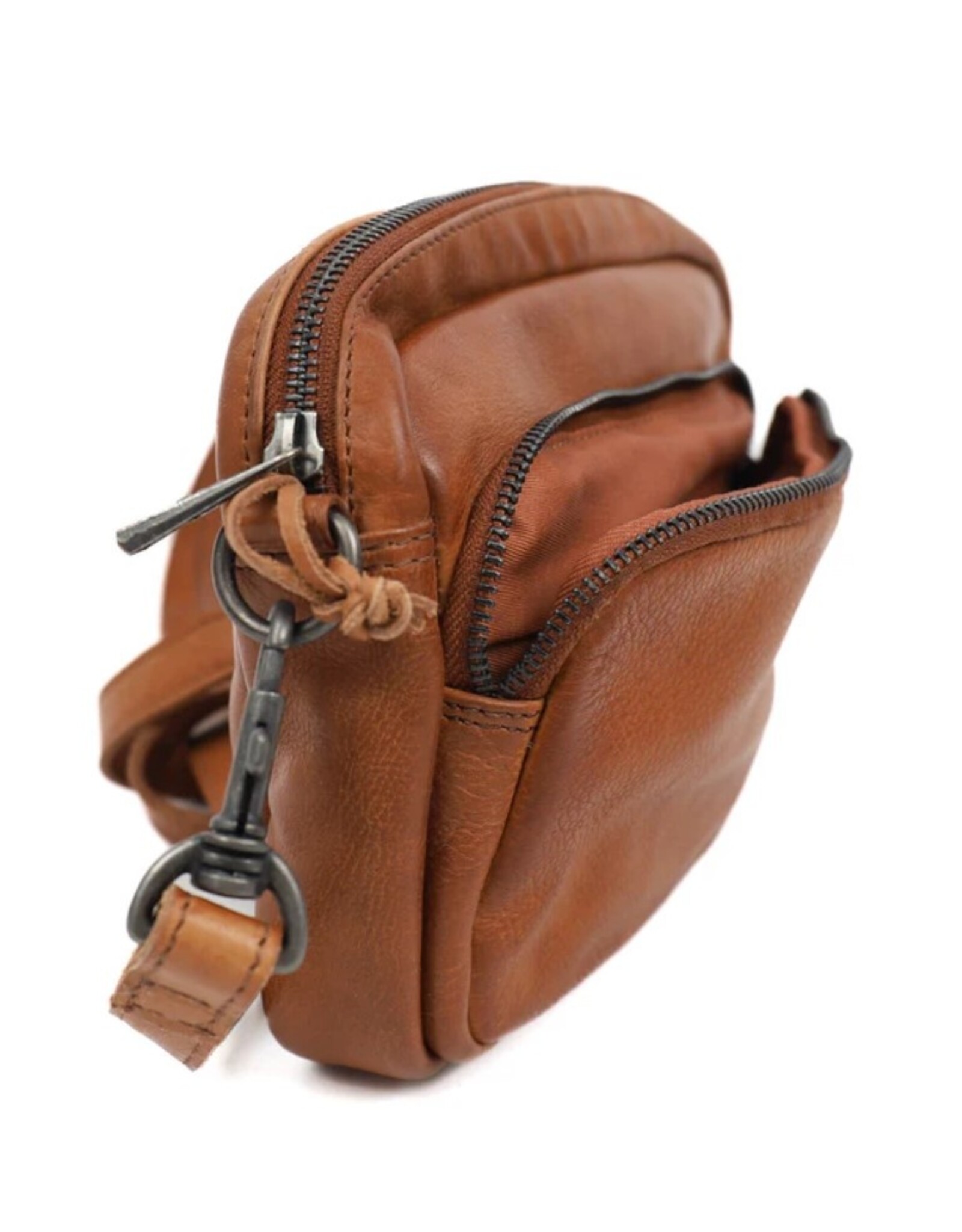 Bear Design Leather shoulderbags Leather crossbody bags - Bear Design Shoulder bag ‘Peggy’ cognac