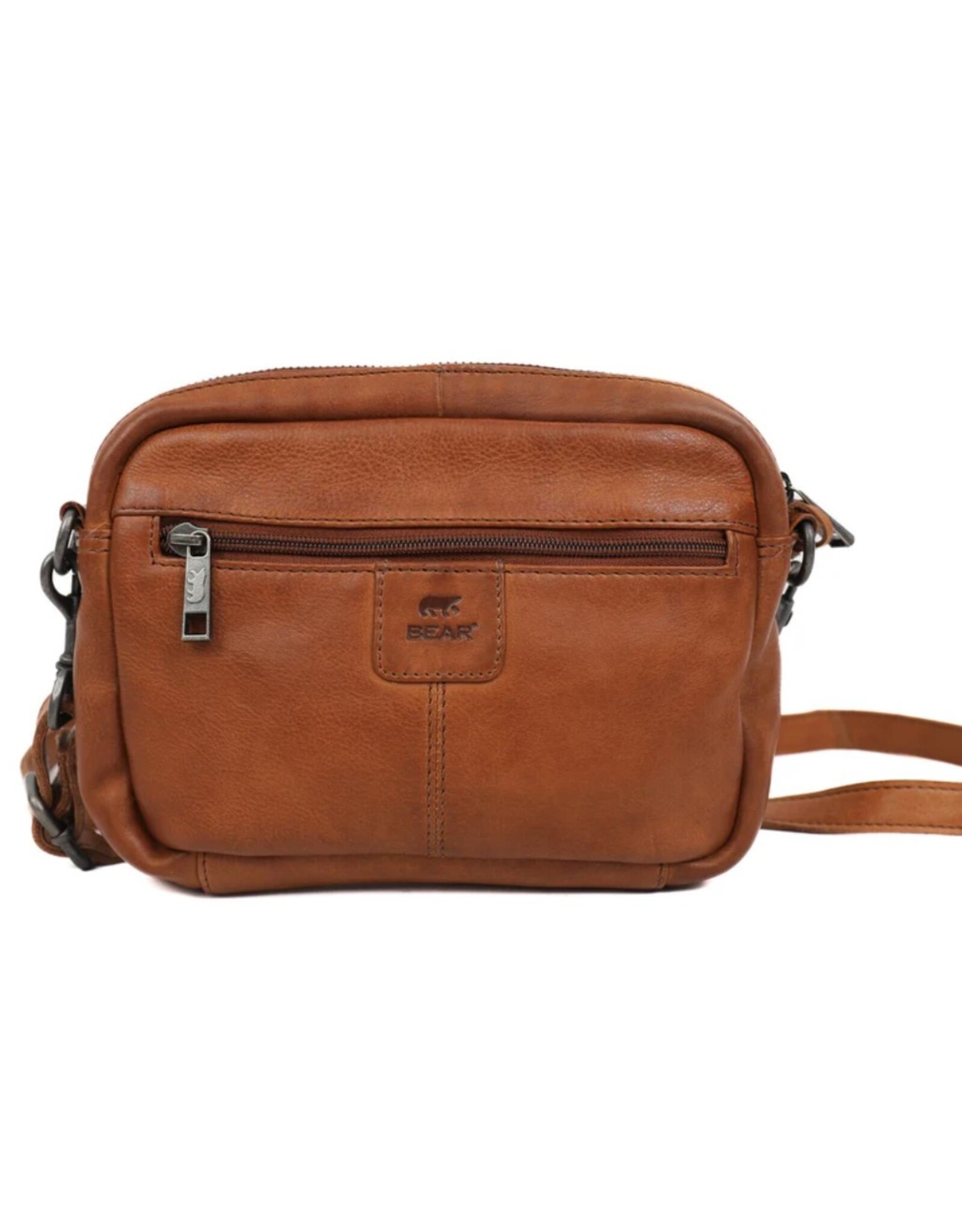 Bear Design Leather shoulderbags Leather crossbody bags - Bear Design Shoulder bag ‘Peggy’ cognac